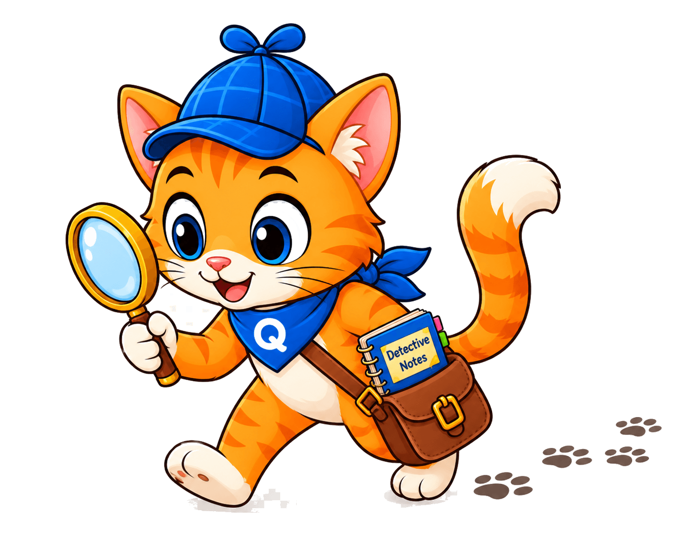 Questy the detective mascot introducing the adventure